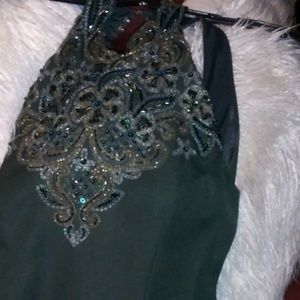 Beautiful Prom hunter green and gold sequined gown
